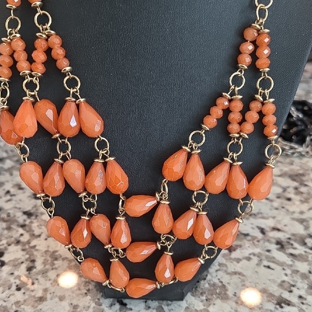 Source Unknown Vibrant Orange Beaded Necklace
